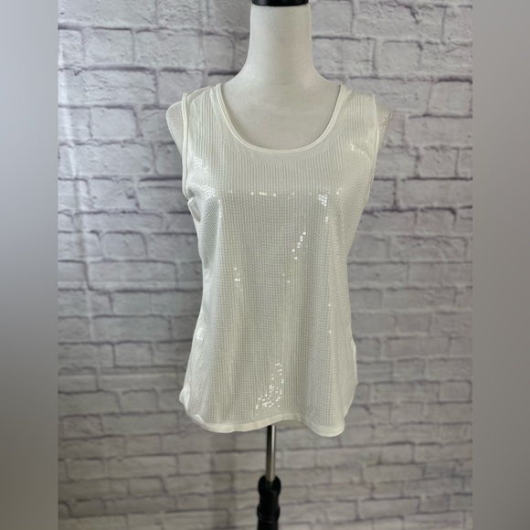 Zenergy by Chico's Tops - Chico’s Zenergy White Sequin Ribbed Tank Top – Size 1 (Medium) – Stretch Cotton